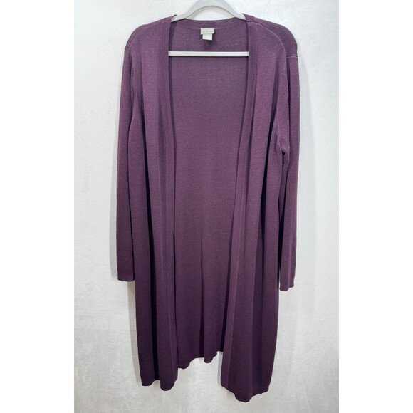 Chicos Travelers Duster Open Cardigan Sz 2/Large Plum Purple Knit Jacket Sweater - Picture 1 of 10